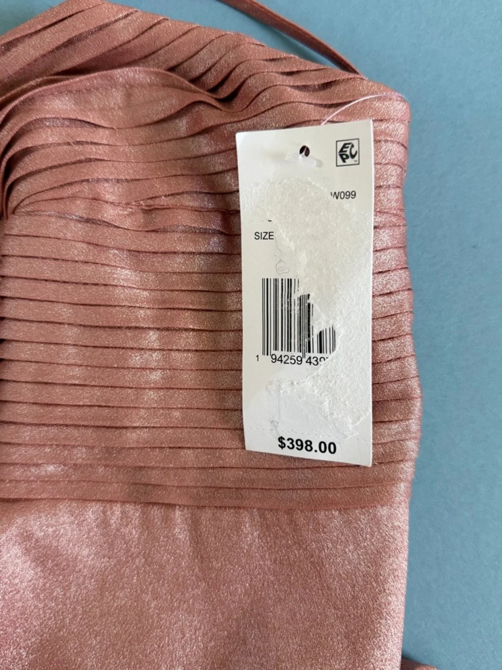 NWT Dress The Population Zahrah Tiered Pleated Rose Pink Metallic Satin Gown - Picture 9 of 10